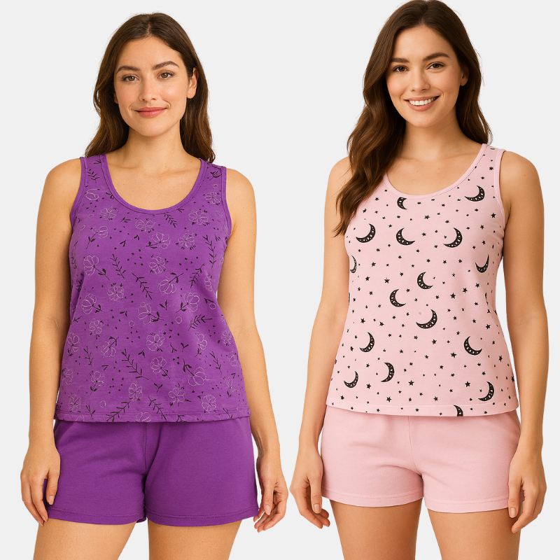 Conjunto Pijama Baby Doll Regata Alça Larga Short Doll Feminino Confortável, Estampado, Verão - sono em Oferta na Shopee