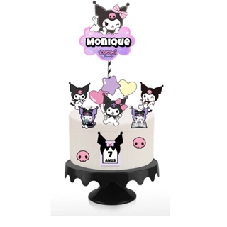 Topper de Bolo KUROMI personalizado com nome e idade em Oferta na Shopee