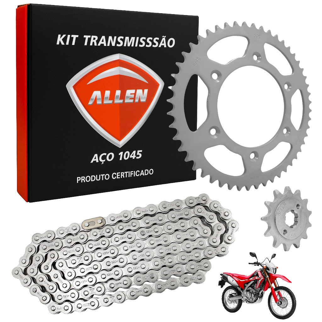 Kit Transmissão CRF 230 Corrente 520HX 118 Elos Coroa 50 Dentes Pinhão 13 Dentes Aço 1045