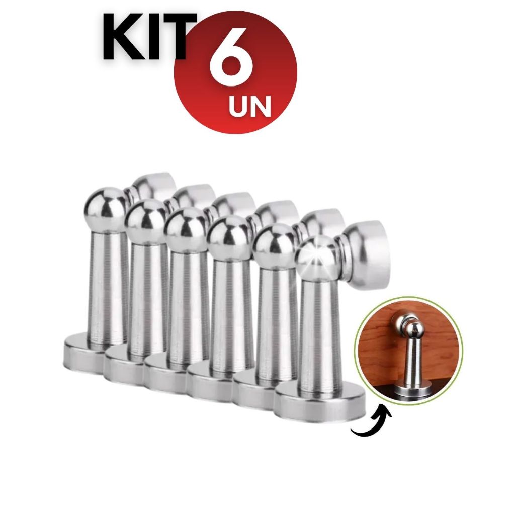 Kit 2/4/6 Trava Porta Magnético Fixador Prendedor de Aço Inox Cromado com Imã e Fixador Parafusado