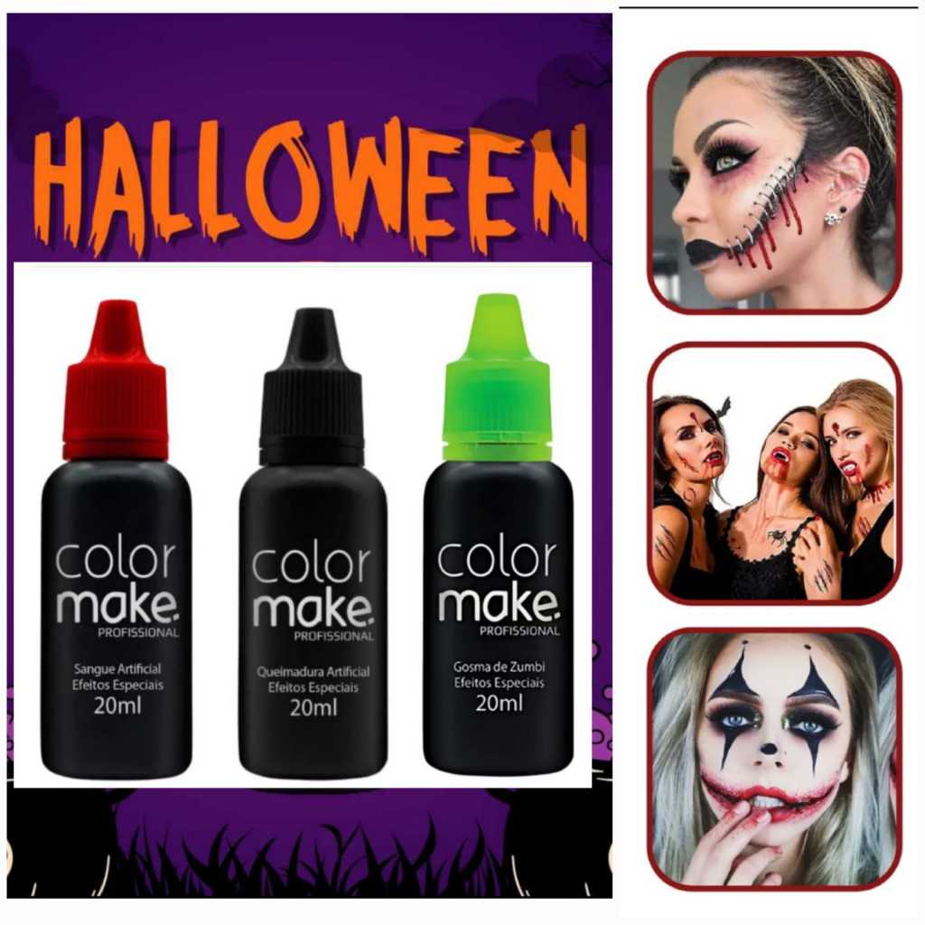 Maquiagem Artística Queimadura Artificial Sangue Falso Gosma de Zumbi ColorMake 20Ml Halloween Fantasia Carnaval