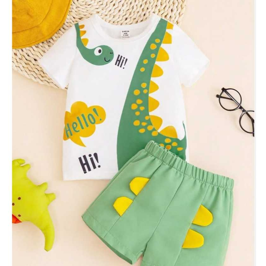 Kit Dino interativo body + shorts para bebê em Oferta na Shopee