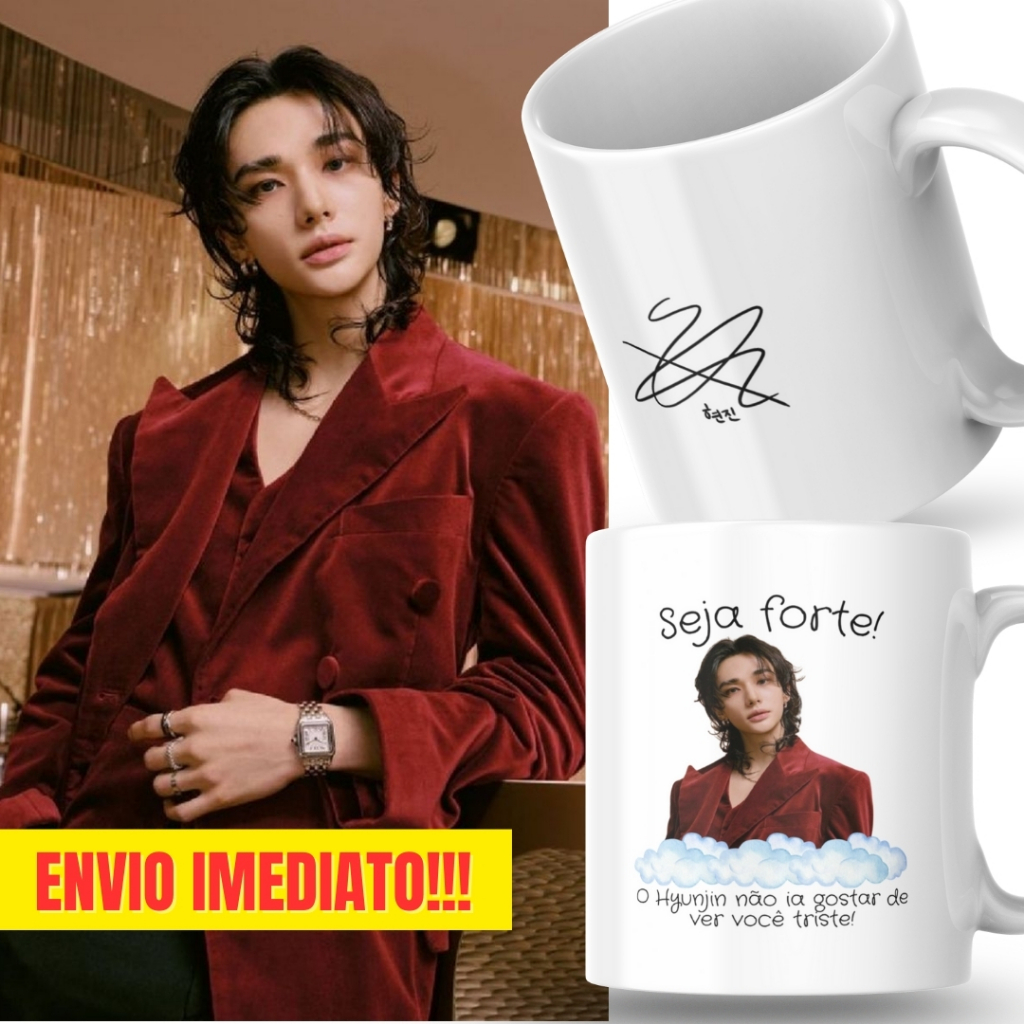 Caneca Xicara Porcelana 325ml Seja Forte Hyunjin Personalizada Presente Decoração Casa