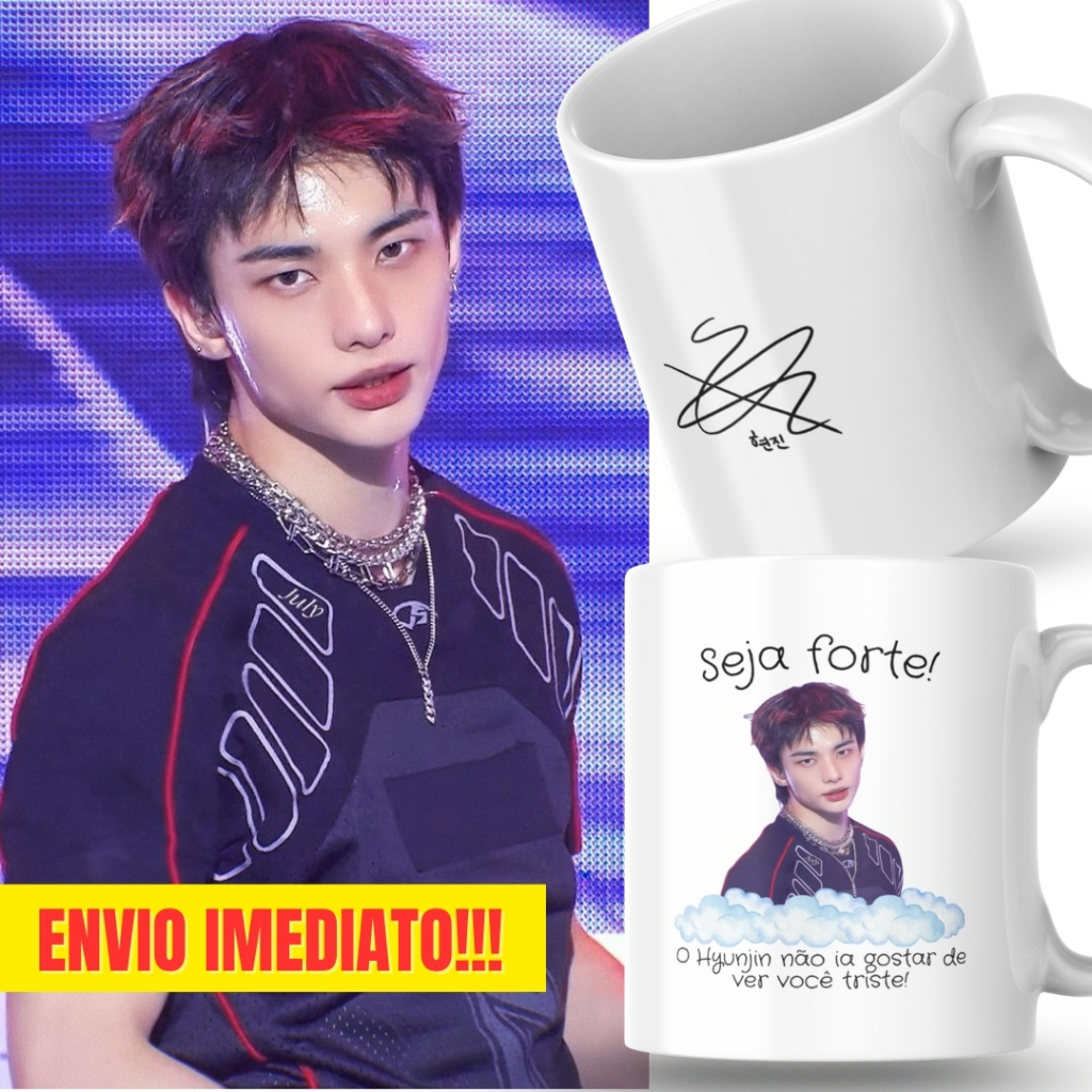 Caneca Xicara Porcelana 325ml Seja Forte Hyunjin Personalizada Presente Decoração Casa
