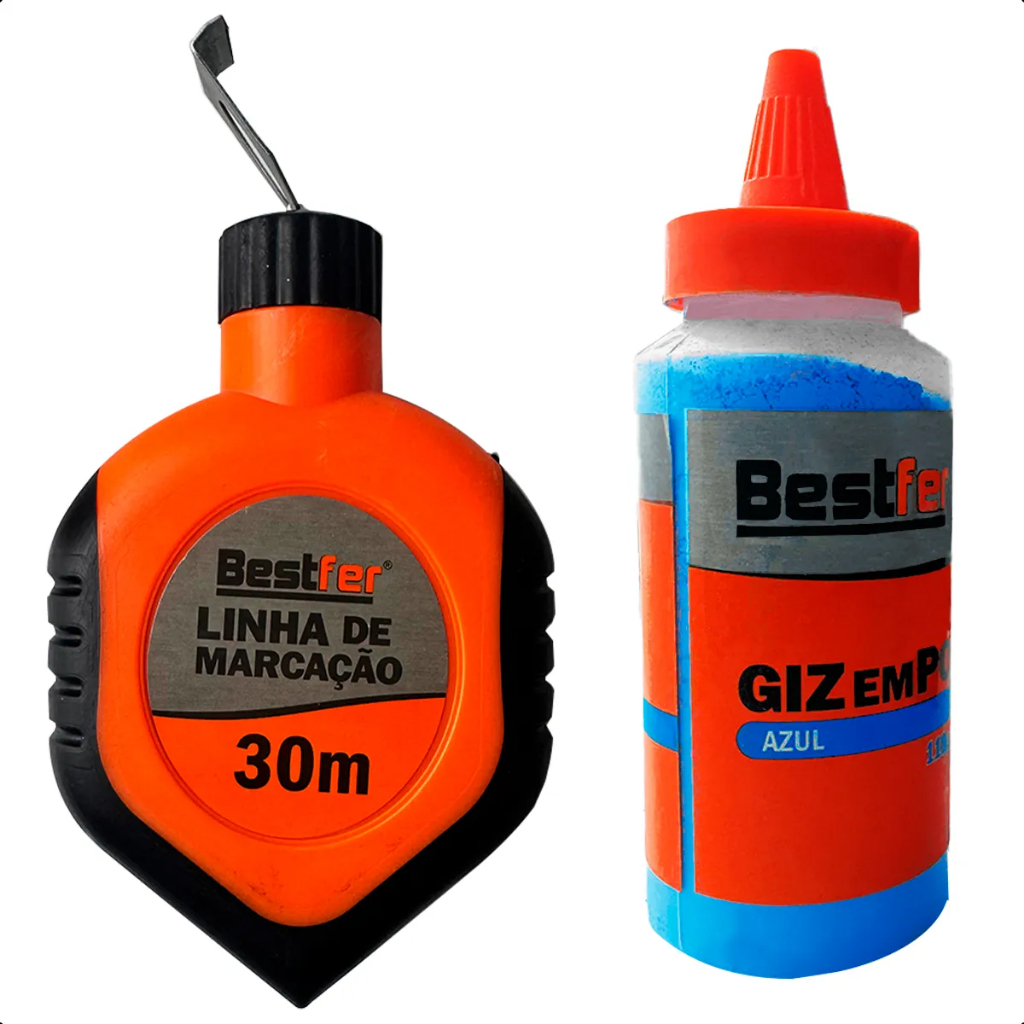 Kit Jogo Pedreiro Gesseiro Drywall Linha De Marcação + Giz Em Pó Uso Profissional Demarcação Bestfer em Oferta na Shopee