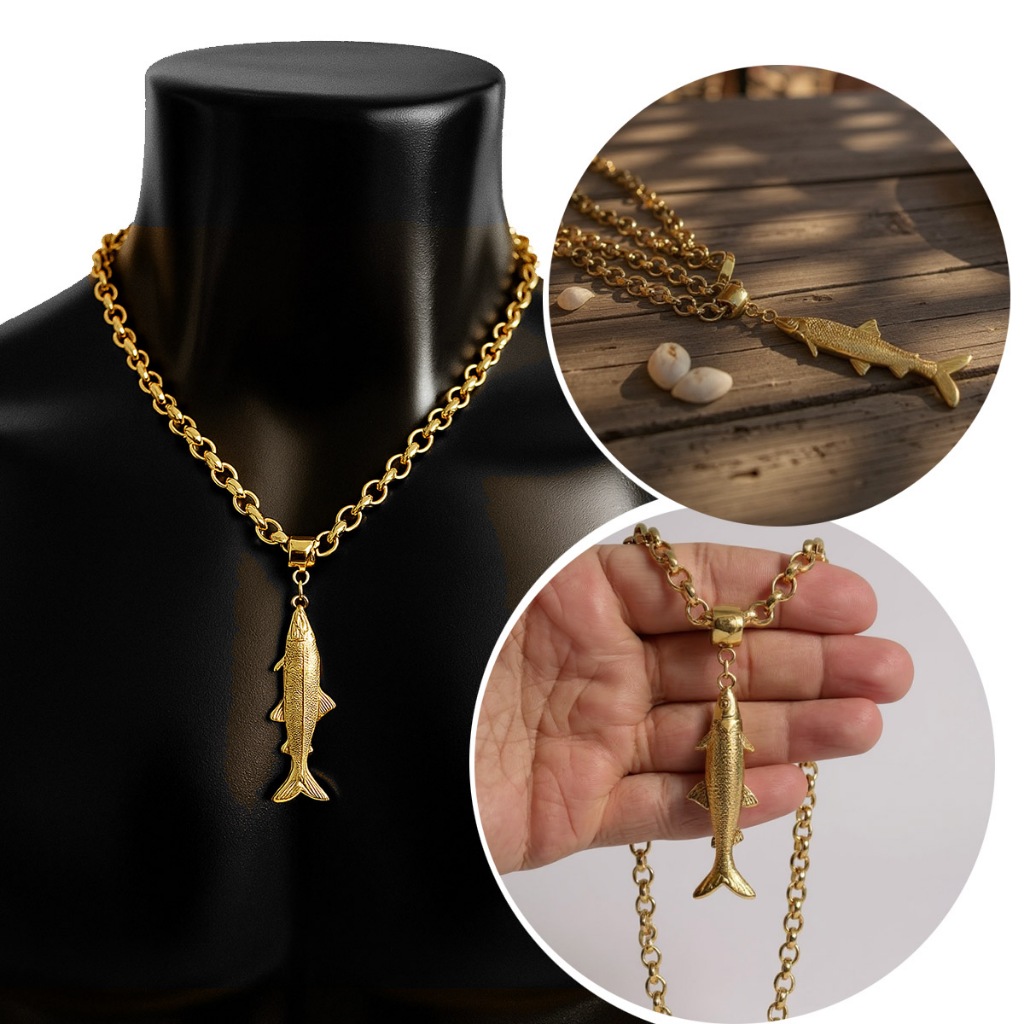Colar Choker Corrente Dourada Pingente Sardinha Aço Inox Banhado Tendência Peixe Sardine Girl Summer