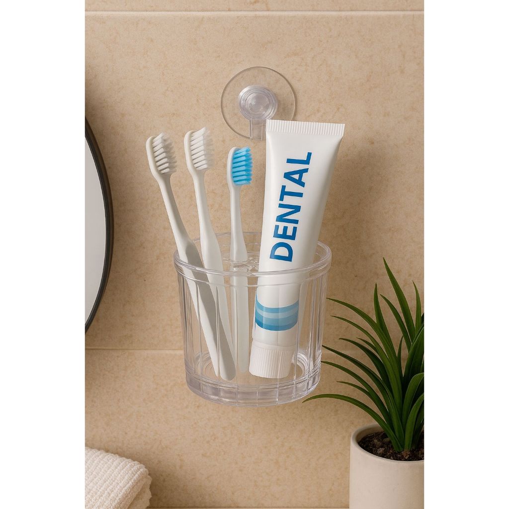 Suporte Porta Escova De Dente Creme Dental Banheiro Fixação Ventosa Sem Furos