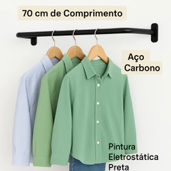 Arara Suporte de Roupas 70cm Reforçado - PRETO