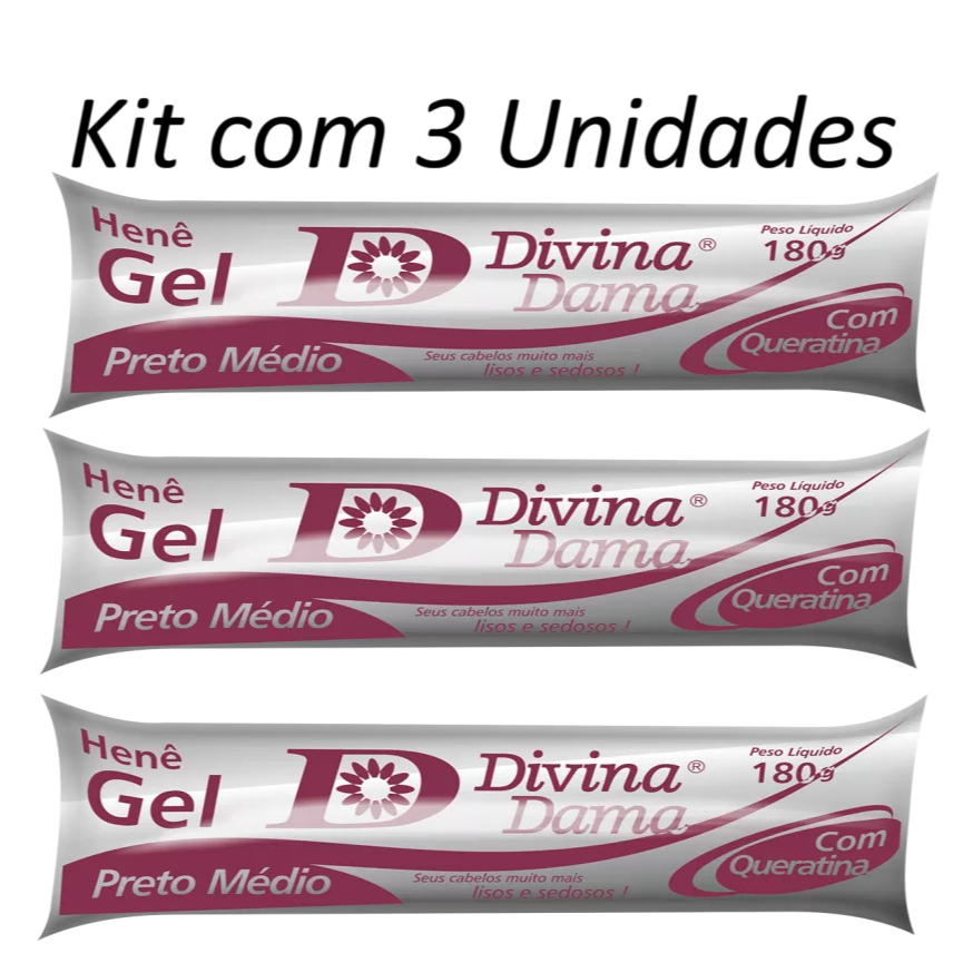 KIT COM 3 HENÊ DIVINA DAMA 180G GEL MÉDIO ORIGINAL
