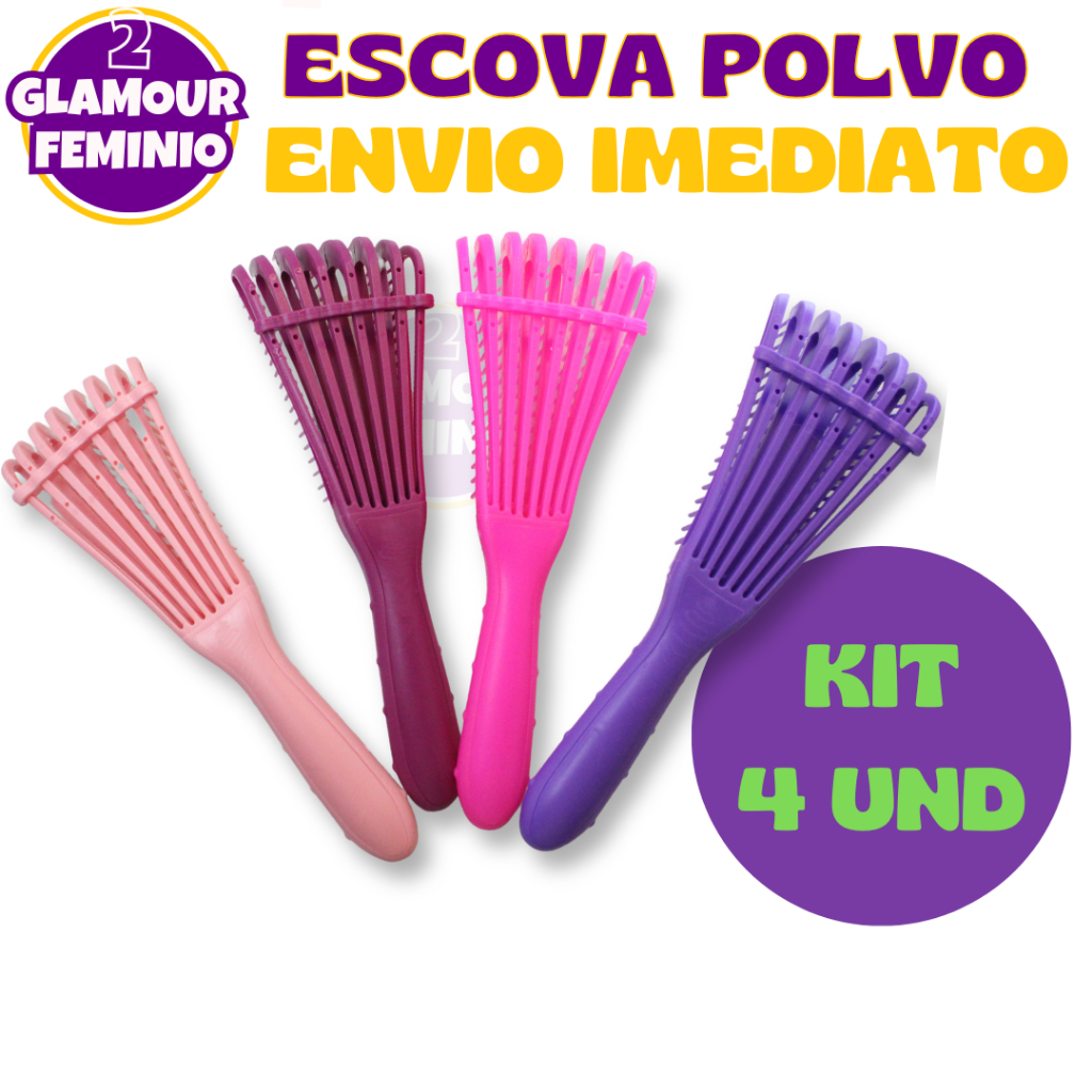 Kit 4 | Escova Polvo: Modeladora, Desembaraçadora, Flexível e para Fitagem | Toque de Diva