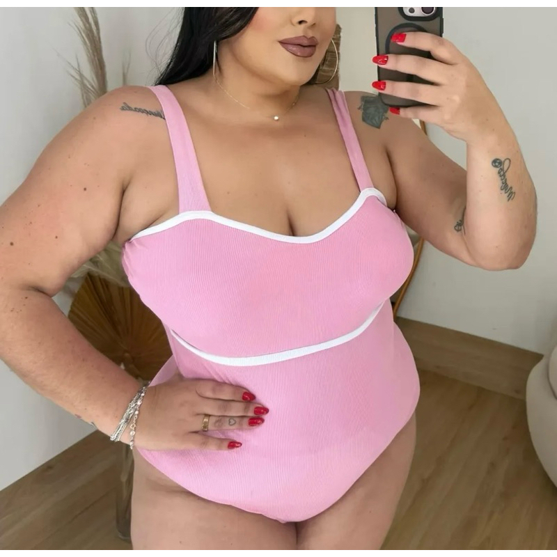 Body Feminino Plus Size Com Bojo Canelado