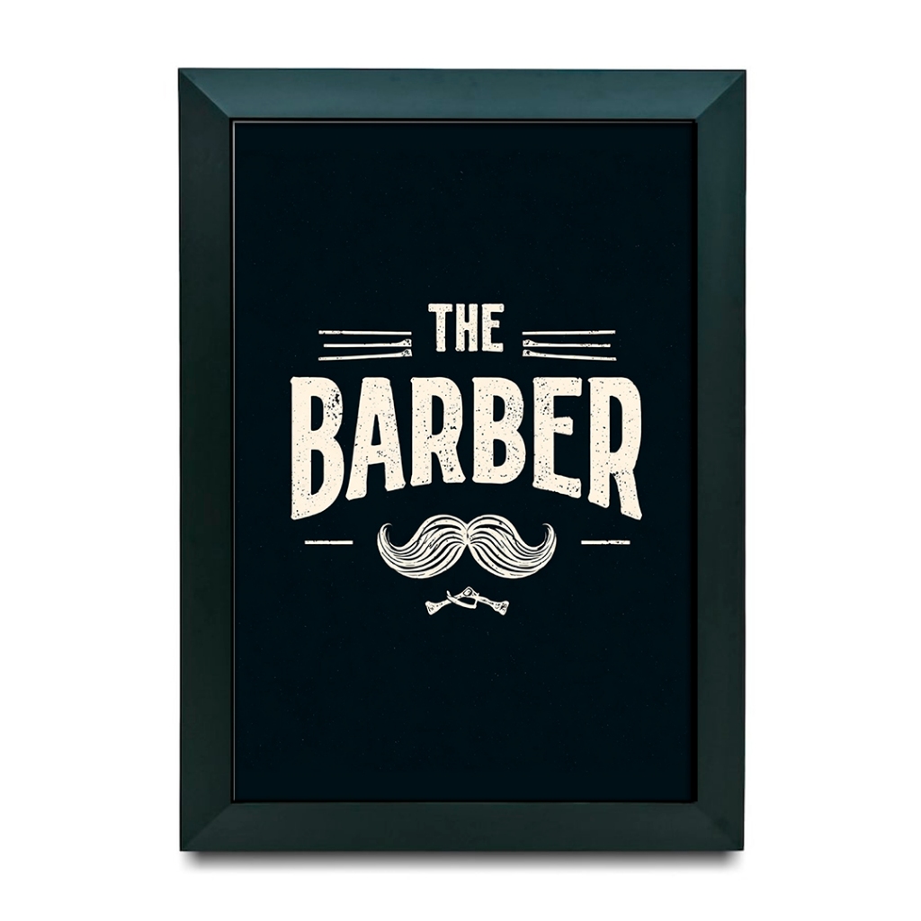 Quadro Decorativo The Barber Estilo Old School Retrô Salão Barba Bigode Tesoura Máquina
