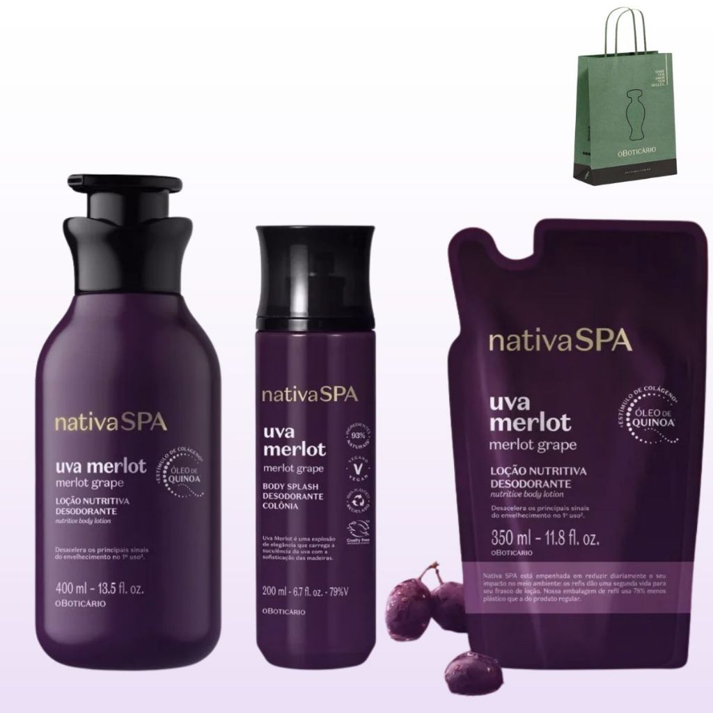 O Boticário Nativa Spa Uva Merlot: Loção Corporal + Refil Kit - A ESCOLHER