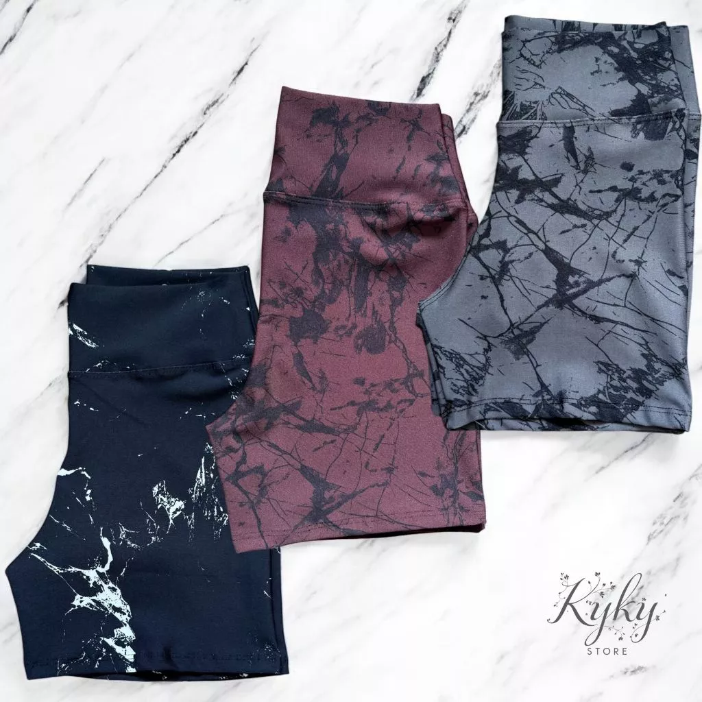 Kit 3 Shorts Meia Coxa Marmorizado Tie Dye Roupa Feminina Academia Fitness Zero Transparência — imagem 1