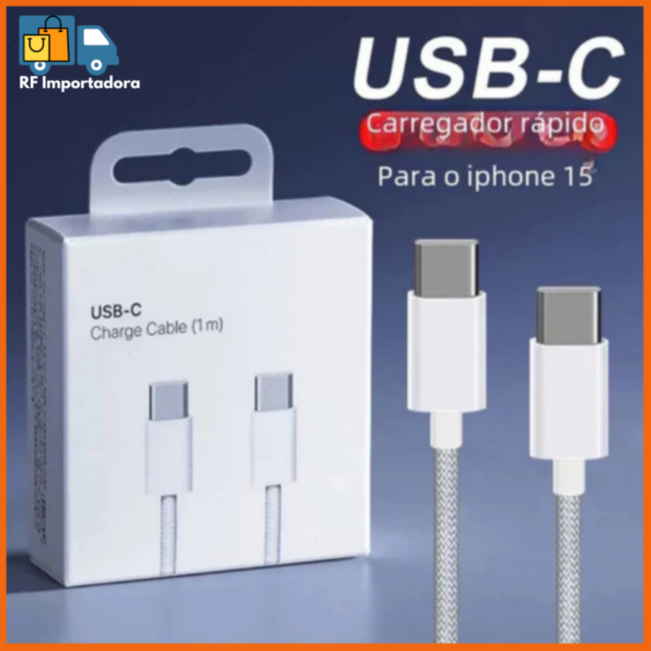 Cabo Carregador 60W USB C + C 1 Metro/2 Metros Para Iphone 15 16 17 AIR PRO MAX
