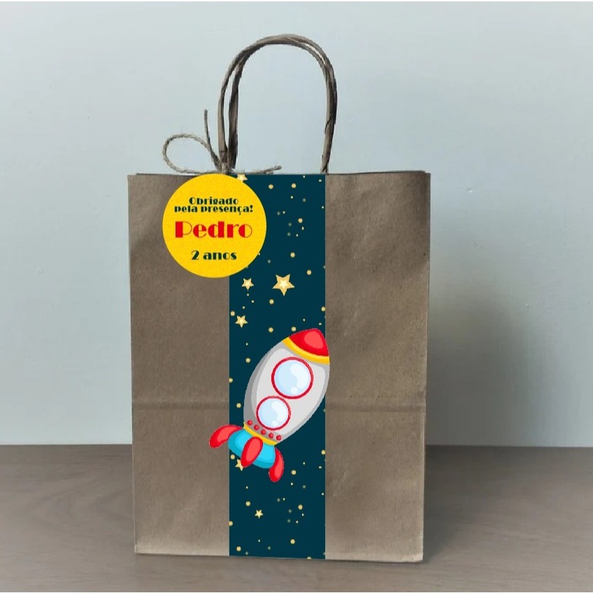 Sacolinha Astronauta Foguete | Astronauta Personalizada com Tag e Apliques | Lembrancinha Infantil