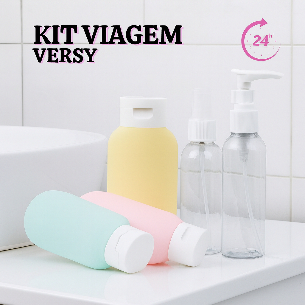 Kit Viagem com 6 Potes E Necessaire Ziplock Para Cuidado Pessoal