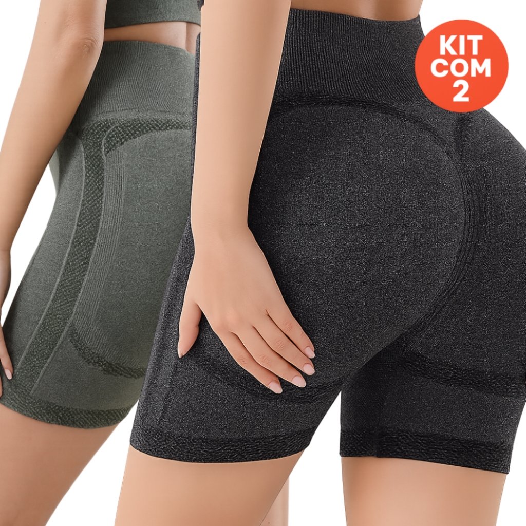 Kit com 2 Shorts Levanta Bumbum Feminino Academia Fitness Suplex em Oferta na Shopee