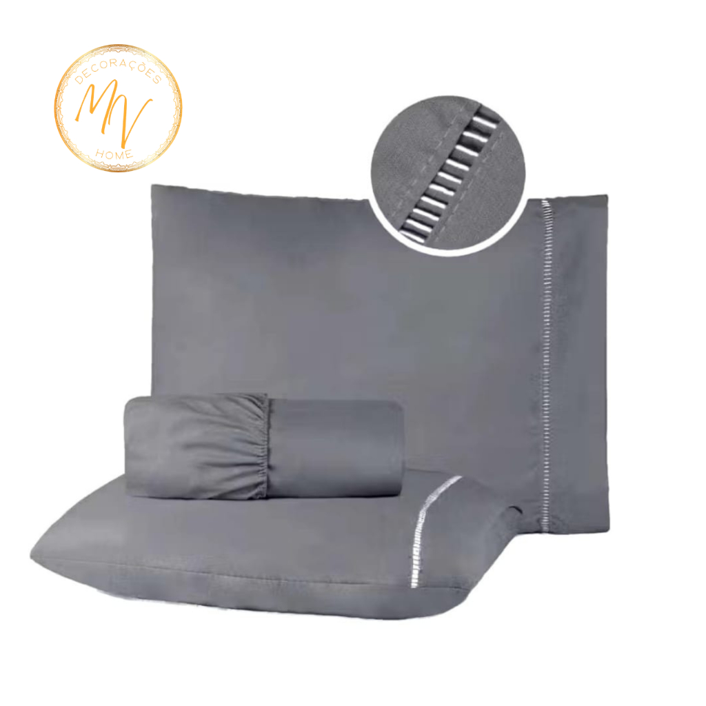 Kit Jogo de Lençol Percal Ponto Palito 400 fios Solteiro Casal Padrão Queen e King