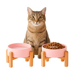 Comedouro Bebedouro Elevado Gato Cachorro Cerâmica Antiderrapante Suporte Bambu Água Ração em Oferta na Shopee