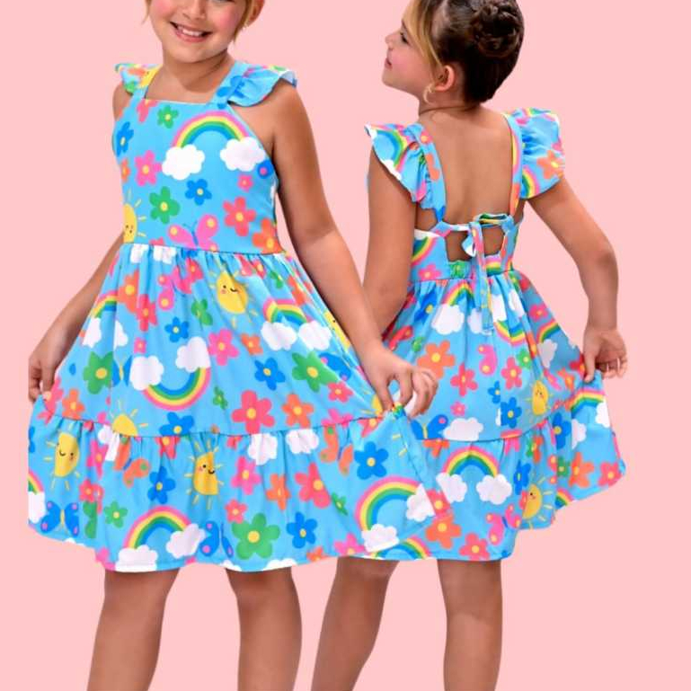Vestido Infantil Menina Princesa Festa Casual Bloguerinha  Colorida