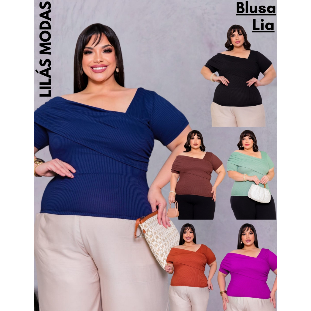 Blusa Plus Size Feminina G1 ao G3 Decote Transpassado Elegante em Oferta na Shopee