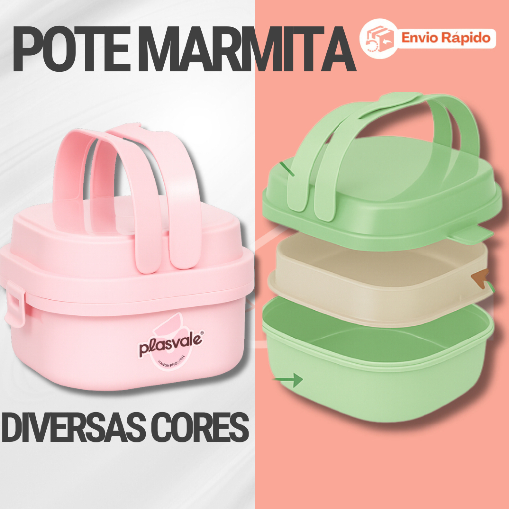 Pote Marmita com 2 Divisórias para Lanche Fitness Academia Kids Escolar 660 ML em Oferta na Shopee