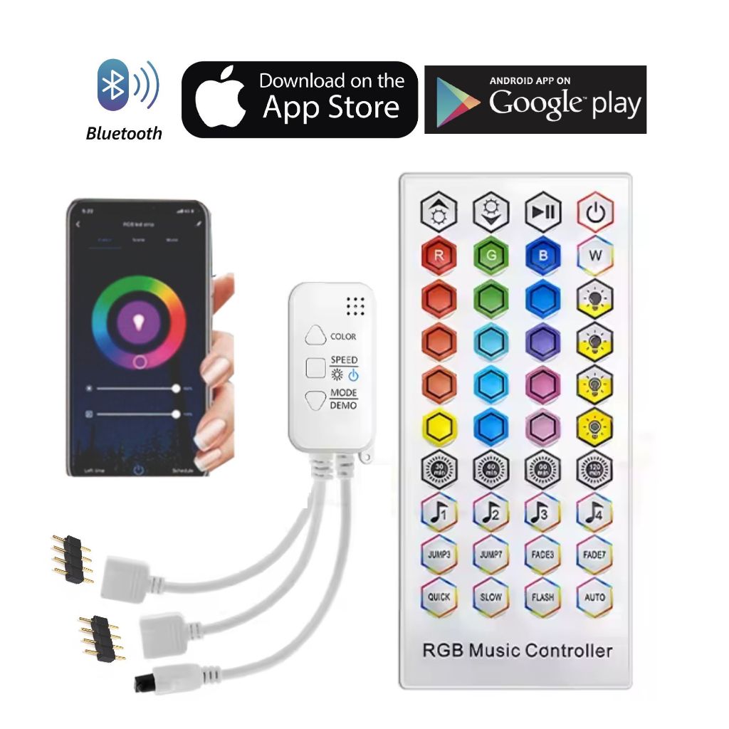 Kit SMART Controle Controlador BLUETOOTH RGB MUSICAL RÍTMICO Simples Duplo P/Fita de Led 5050 3528 em Oferta na Shopee