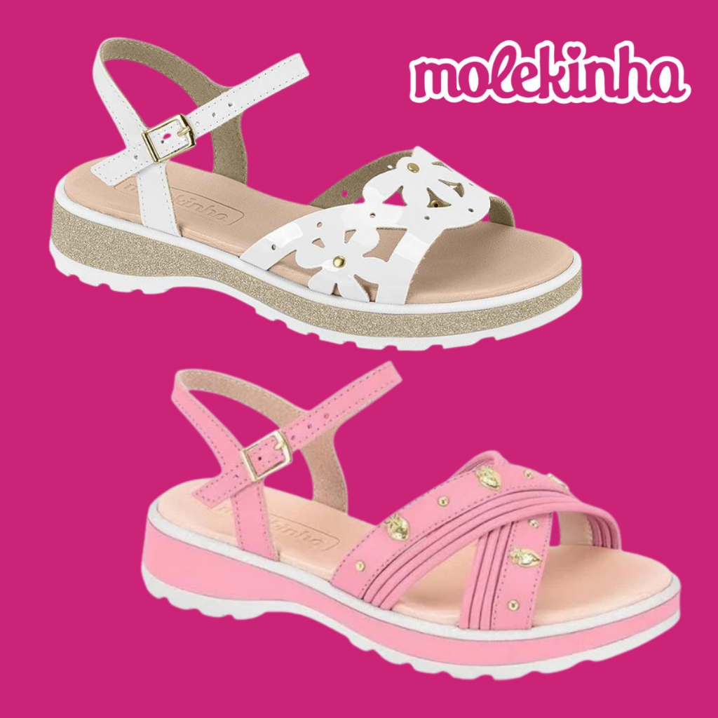 Sandália Molekinha Infantil Meninas Papete Casual Rosa | Lançamento! | Original Molekinha!