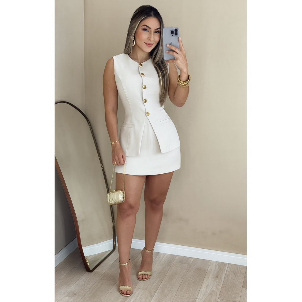 Conjunto Feminino de Alfaiataria com Colete e Short-Saia Elegante — foto 6