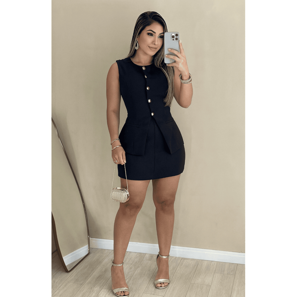 Conjunto Feminino de Alfaiataria com Colete e Short-Saia Elegante — foto 2