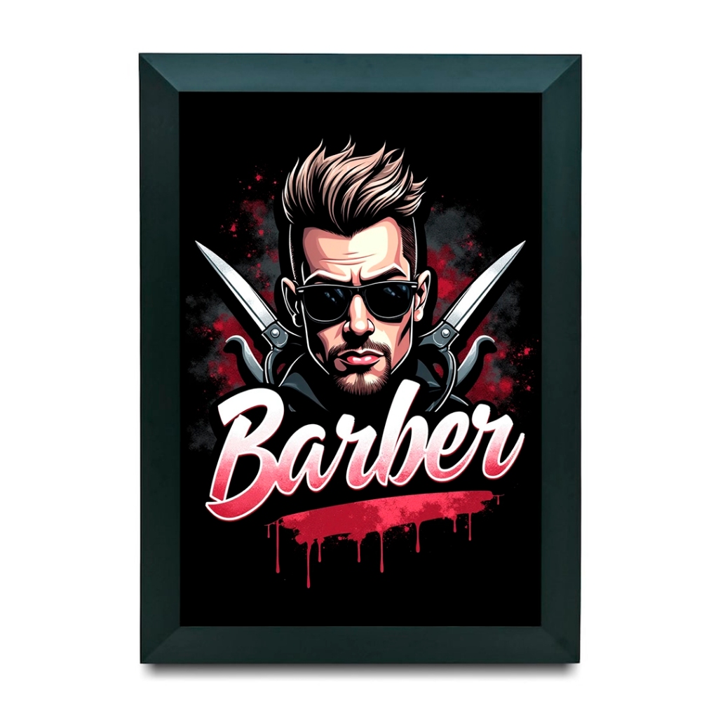 Quadro Decorativo Barber Barbearia Estilo Old School Retrô Salão Masculino Tesoura Máquina