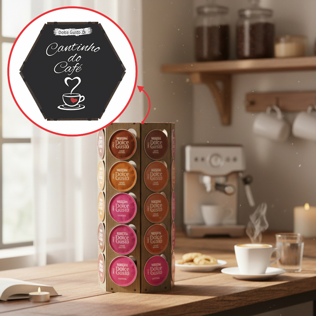 Porta Capsula Cafe Dolce Gusto 3 Corações Nespresso Mdf Decorado Torre Sextavada Cantinho do Café em Oferta na Shopee