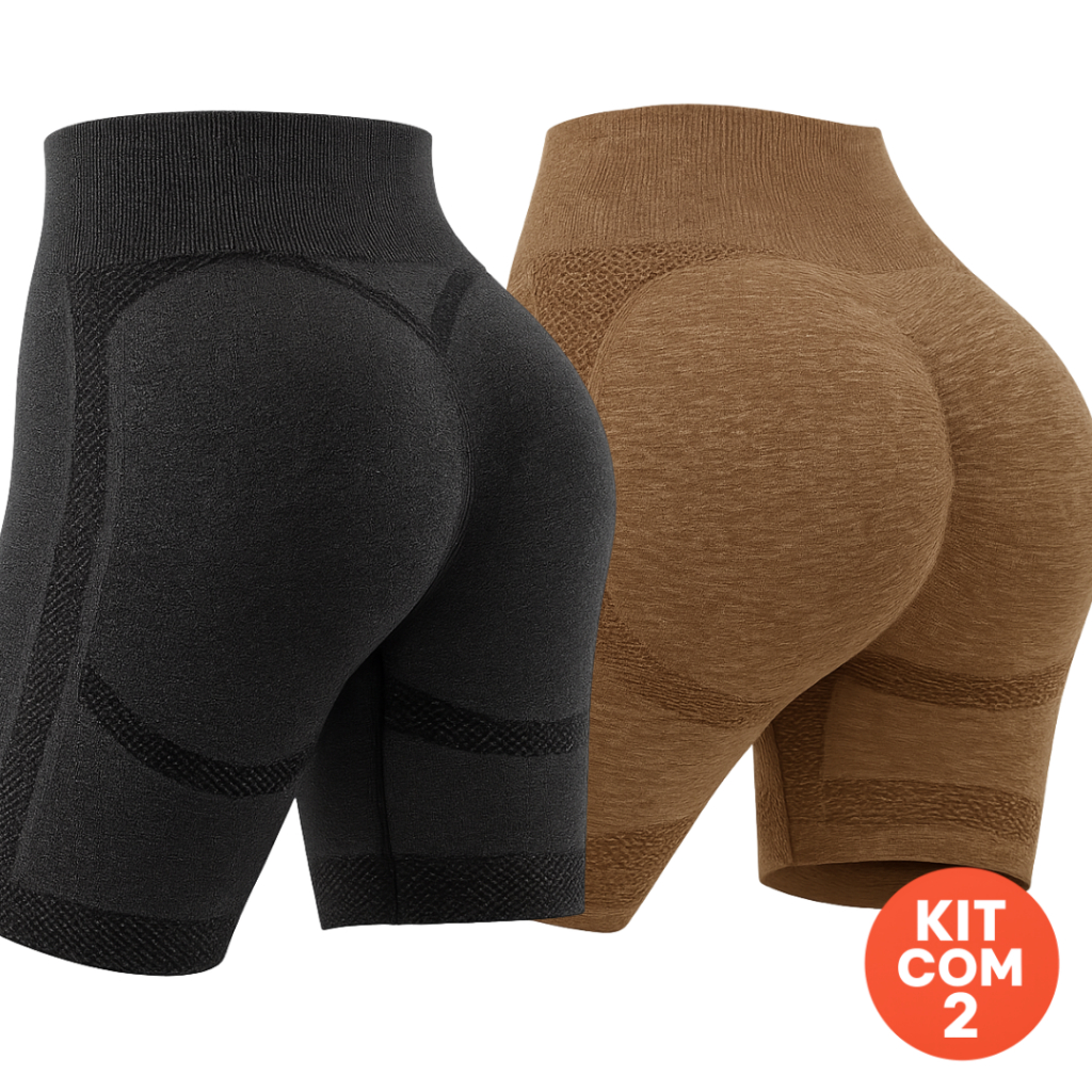 Imagem Kit com 2 Shorts Feminino Yoga Pilates Suplex Fitness Levanta Bumbum