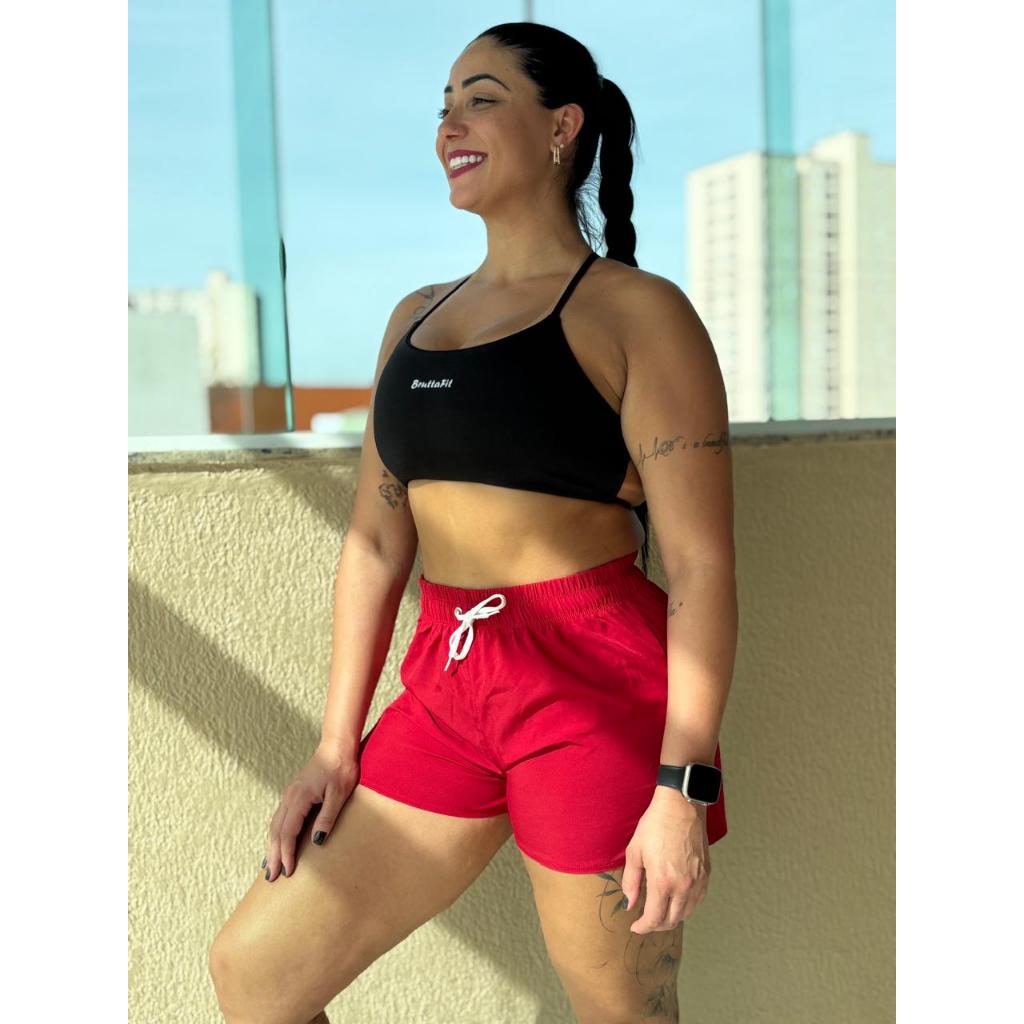 short tactel com elastano premium feminino soltinho praia academ casual verão leve treino zero transparencia confortavel