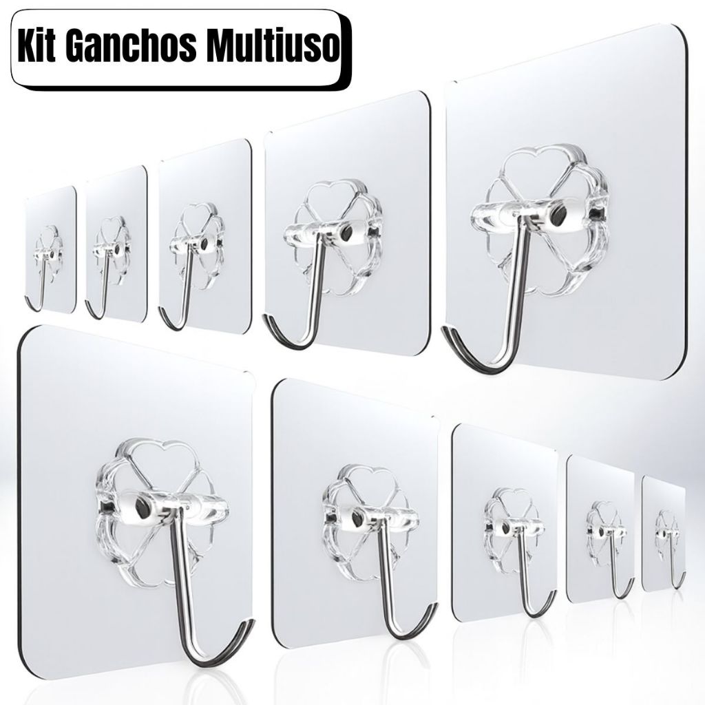 KIT Até 20 Kit Ganchos Adesivos Transparentes Multiuso Doméstico – Suporte Forte para Parede, Cozinha e Banheiro Casa ar em Oferta na Shopee