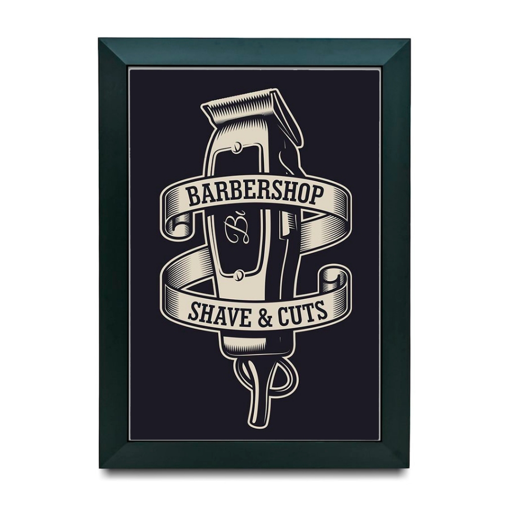 Quadro Decorativo Barbershop Estilo Old School Retrô Salão Masculino Tesoura Máquina Bigode