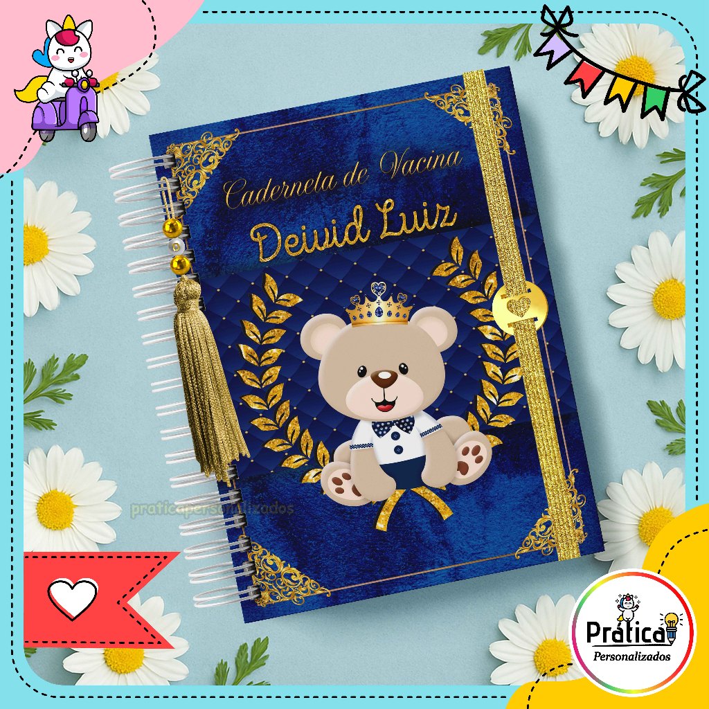 Caderneta de Vacinação Infantil Personalizada Nome na Capa Diversos Temas Ursinho Príncipe em Oferta na Shopee