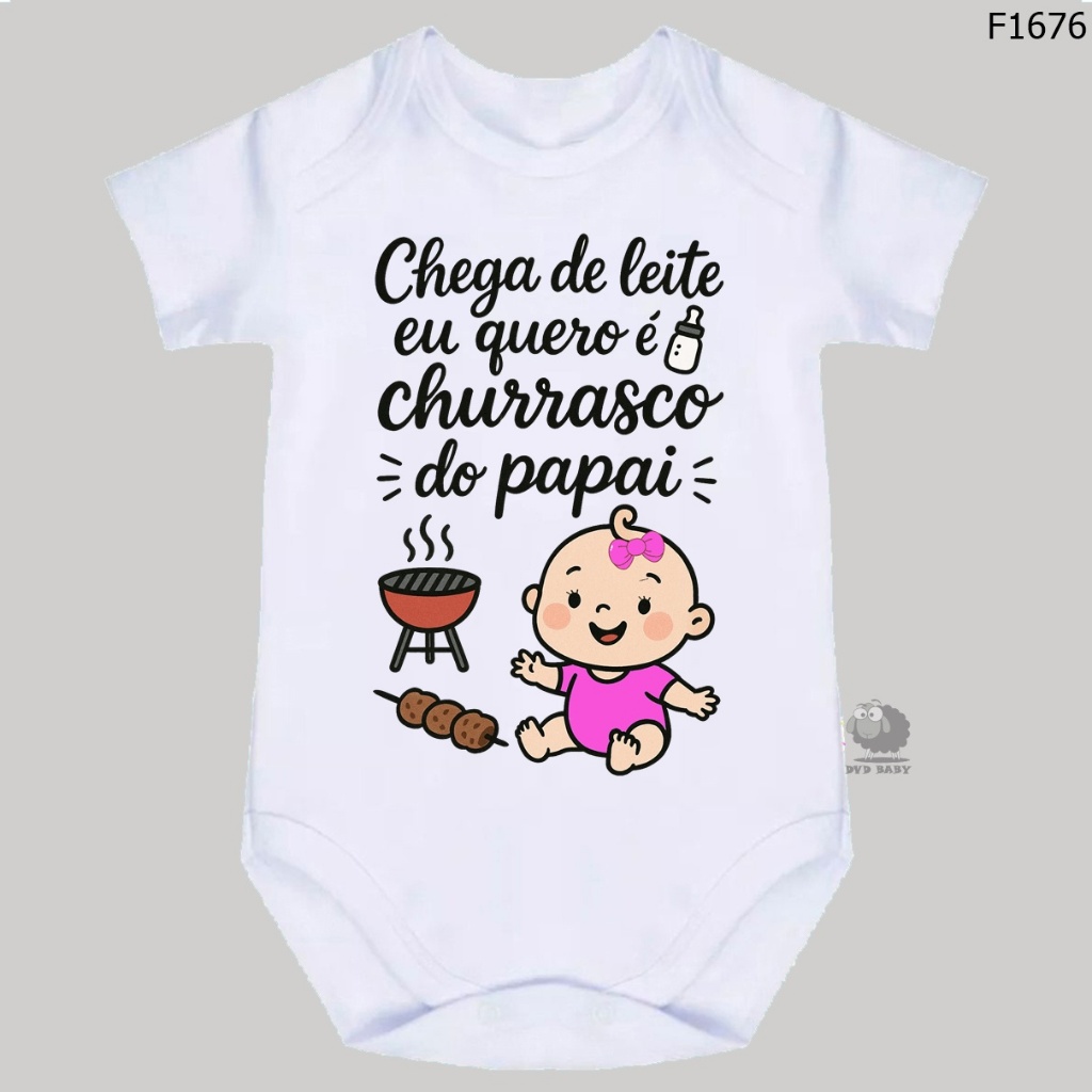 body roupa de bebê chega de leite eu quero é churrasco do papai f1676 em Oferta na Shopee