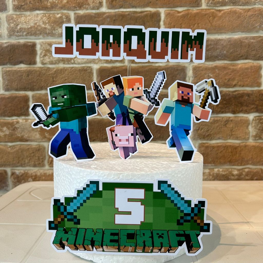Topo de Bolo MINECRAFT - TOPPER DE BOLO PERSONALIZADO MINECRAFT