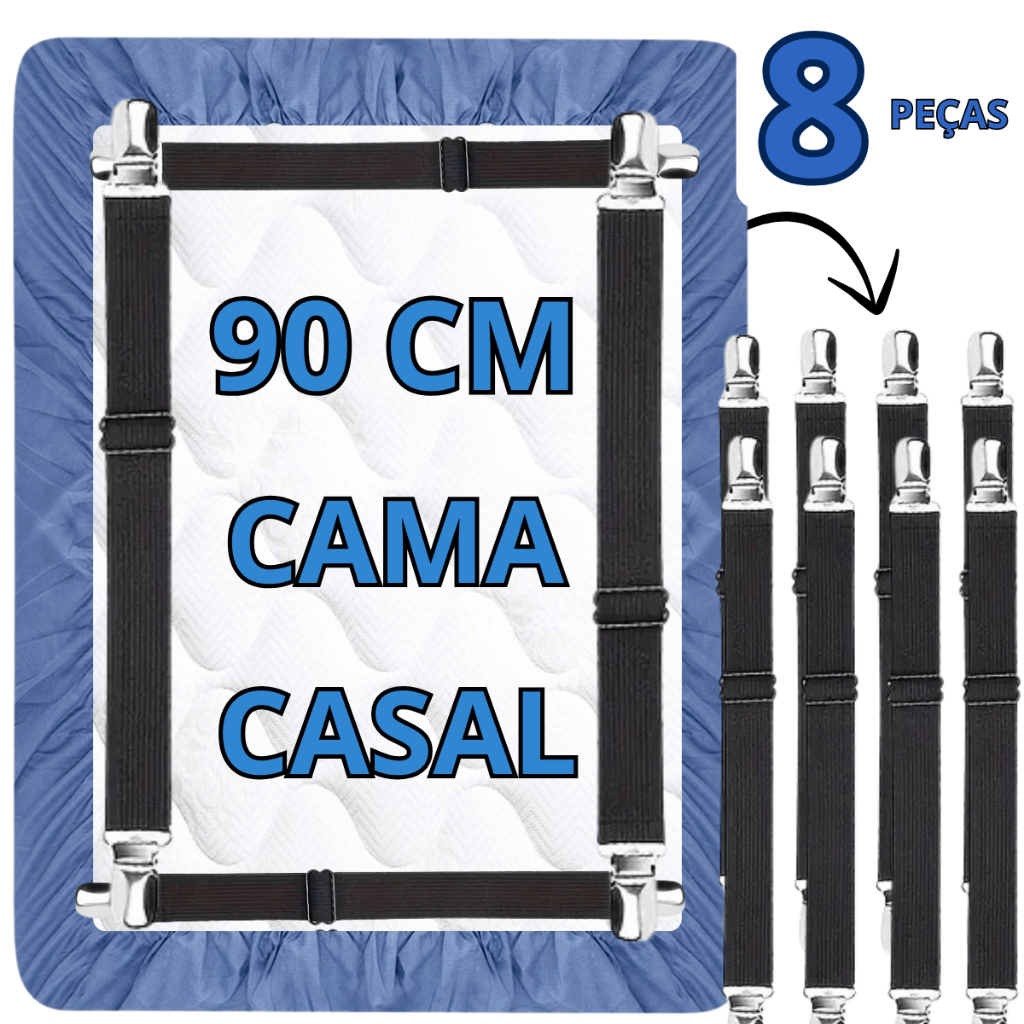 Prendedor de Lençol Com Elástico Ajustável para Colchão lençol de Cama Casal 2 Pontas Com Até 90cm em Oferta na Shopee