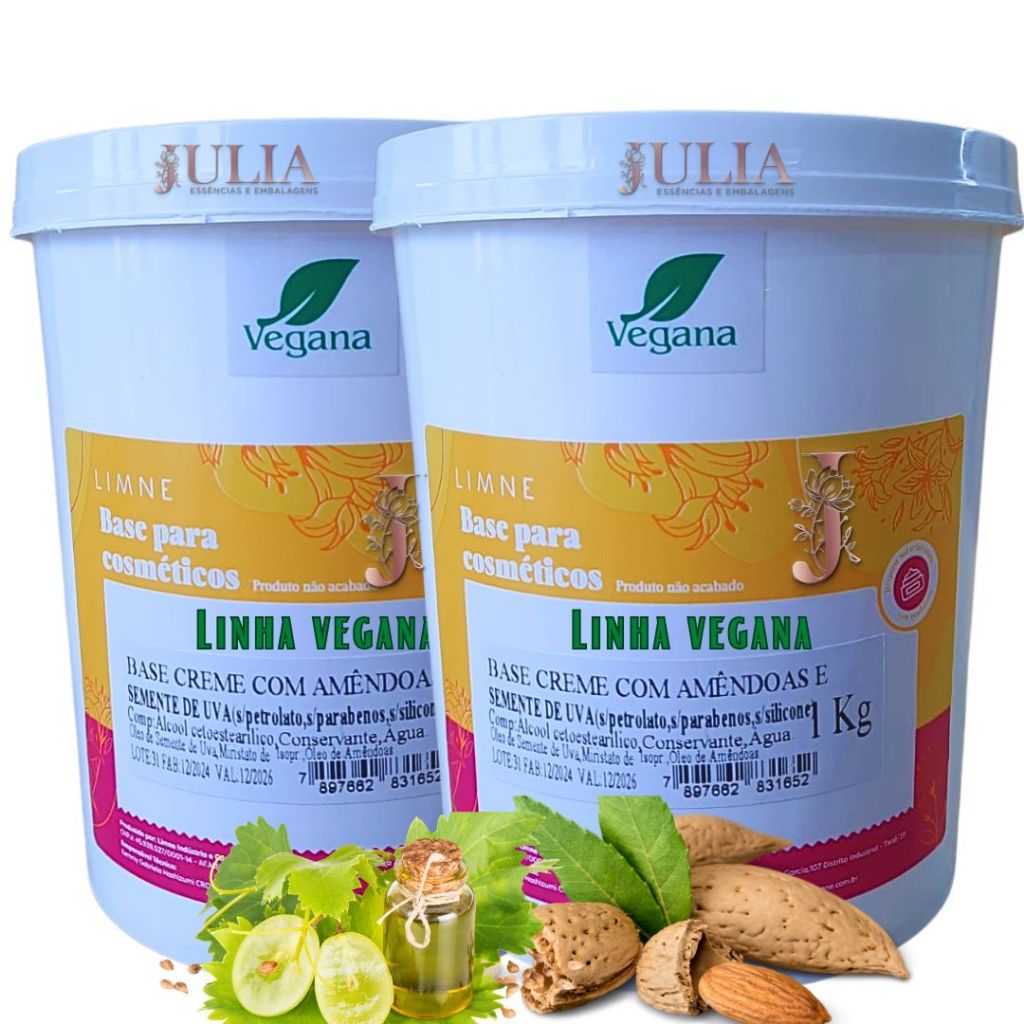 Base Creme Hidratante Corporal Sem Perfume Vegano Com Óleo De Semente De Uva e Amêndoas com 1kg