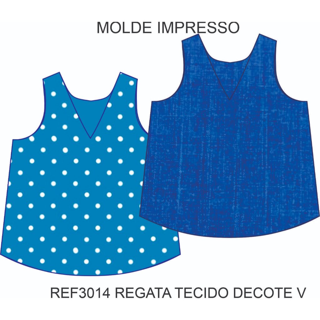 REF3014 MOLDE REGATA TECIDO DECOTE V molde impresso P,M,G,GG