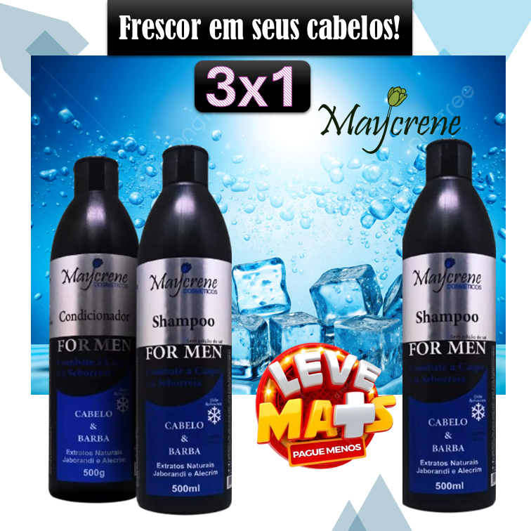 Kit 3x1 For Men Cabelo & Barba Anticaspa Combate Caspa e Seborreia com 2x Shampoo e 1x Condicionado - Maycrene em Oferta na Shopee