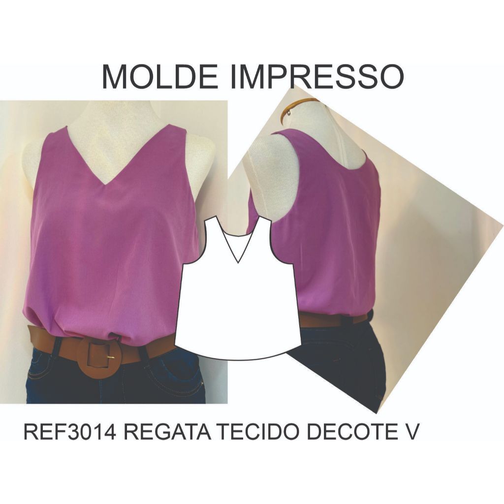 REF3014 REGATA TECIDO DECOTE V molde impresso P,M,G,GG