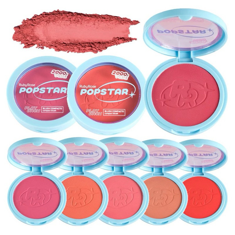Blush Compacto Popstar Playback Ruby Rose | Alta Pigmentação | Acabamento Natural | Original