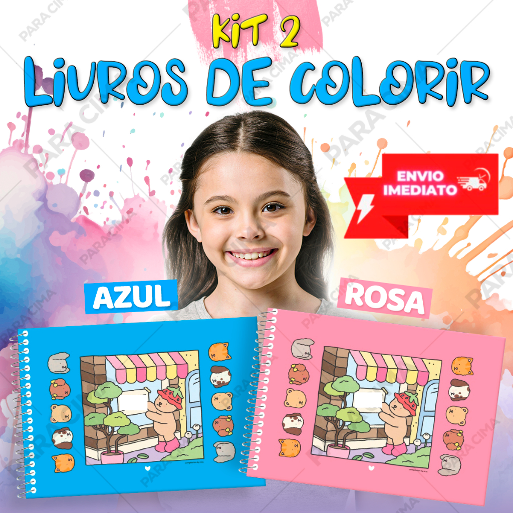 KIT 4 livro de colorir bob 50 folhas caderno de desenho coloring book azul e rosa