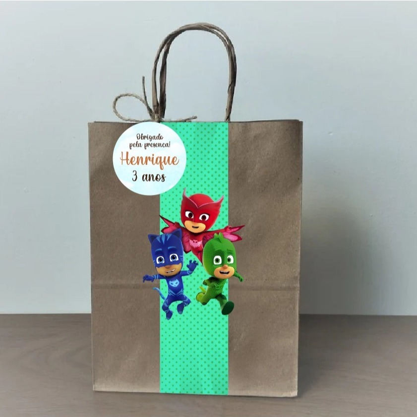 Sacolinha pj masks Personalizada com Tag e Apliques | Lembrancinha Festa Infantil Surpresa