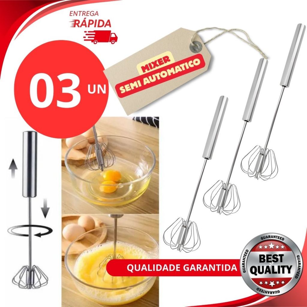 Kit 3 Peças Fuê Semi-Automático Original Batedor Fue Mixer para Creme Misturador Semi-Automático de inox Utensilio