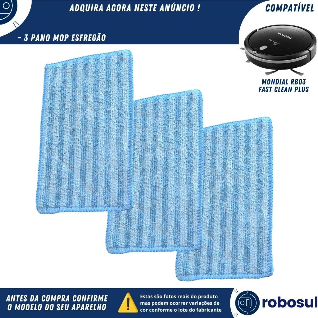 KIT Pano Mop Esfregão Para Robô Aspirador Mondial Fast Clean Plus RB03 RB-03